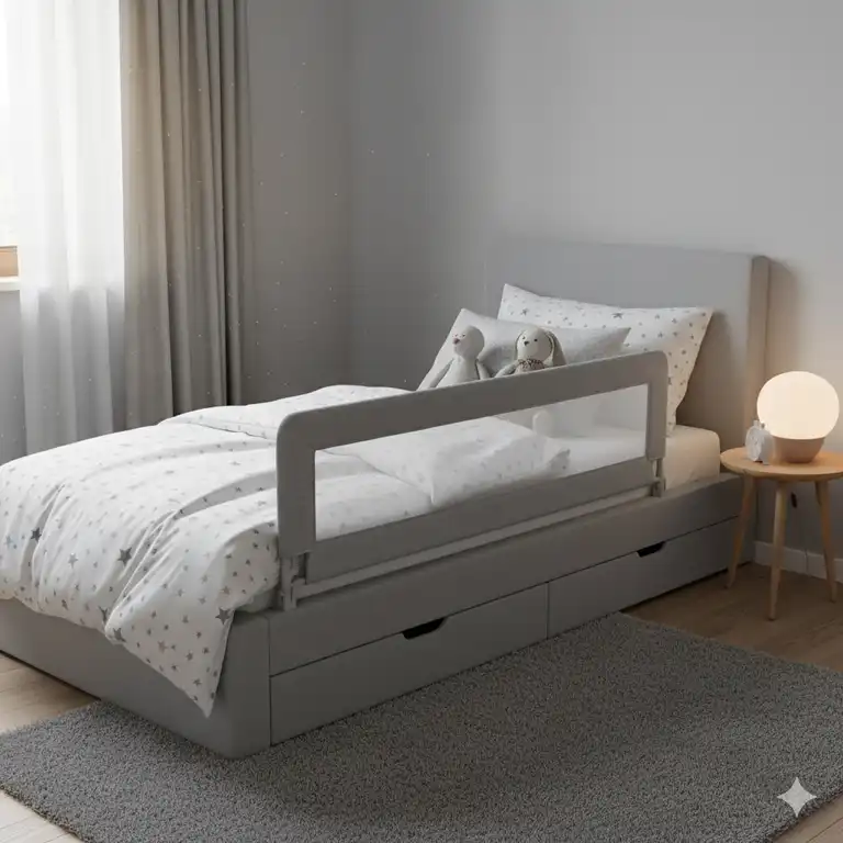 Dieses bettgitter kinder waschbar in elegantem Grau bietet maximalen Rausfallschutz und einfache Hygiene.