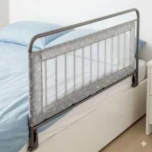 Professionelles Produktfoto eines Bettgitters Kinder Metall, das seinen stabilen Rahmen und Bezug zeigt.