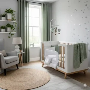 Ein stilvolles Kinderzimmer mit einem bettgitter kinder 140x70, das sich nahtlos in die moderne Einrichtung einfügt.