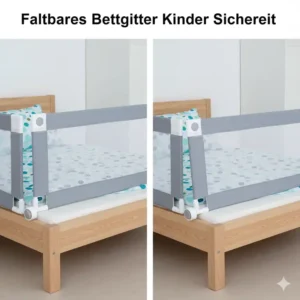 Detailansicht: Klappmechanismus des Bettgitter Kinder Sicherheit für einfachen Ein- und Ausstieg.