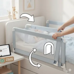 Praktischer Klappmechanismus des bettgitter kinder amazon bestseller für einfachen Zugang zum Kind.
