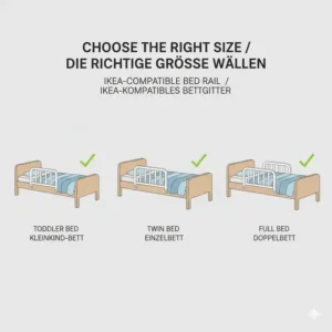 Ein Vergleich verschiedener Größen von Bettgitter für Kinder, die IKEA-kompatibel sind, zur Auswahl der passenden Länge.