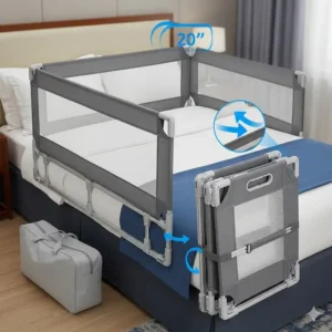  Ein praktisches, zusammenklappbares hohes Bettgitter für Kinder, ideal für Reisen.