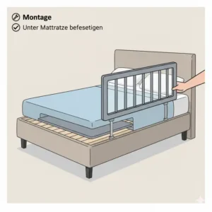 Einfache Montage unter der Matratze. So kann man Bettgitter kinder günstig kaufen und schnell befestigen.
