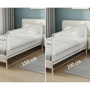 Ein Vergleichsbild, das die verschiedenen Längen eines Bettgitters Kinder Metall zeigt.