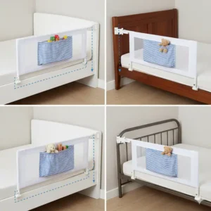 Universelles bettgitter kinder mit tasche, passend für verschiedene Betten.