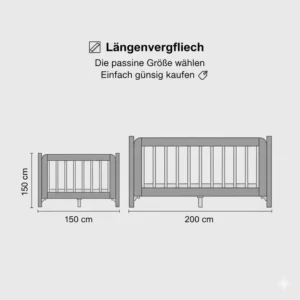 Verschiedene Längen im Vergleich (150 cm und 200 cm). Bettgitter kinder günstig kaufen in passender Größe.