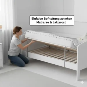 Einfache Installation: Befestigung des bettgitter kinder waschbar zwischen Matratze und Lattenrost.