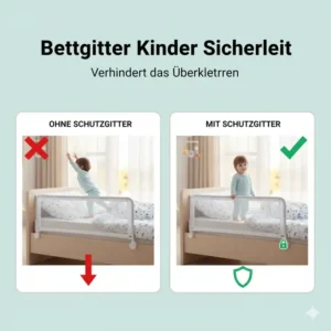 Schematische Zeichnung, die die Höhe des Bettgitter Kinder Sicherheit zur Verhinderung des Überkletterns zeigt.