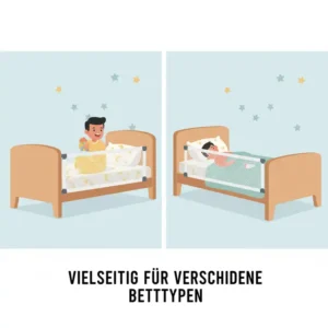 Ein Bettgitter im Einsatz, das ein Kleinkind sicher im Bett hält, speziell für Kinder 2 Jahre.