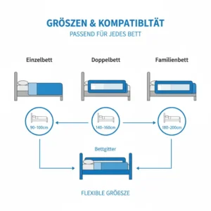 Ein visueller Leitfaden, der die Kompatibilität eines bettgitter kinder 3 jahre mit Standardbetten zeigt und Eltern bei der Auswahl der richtigen Größe hilft.