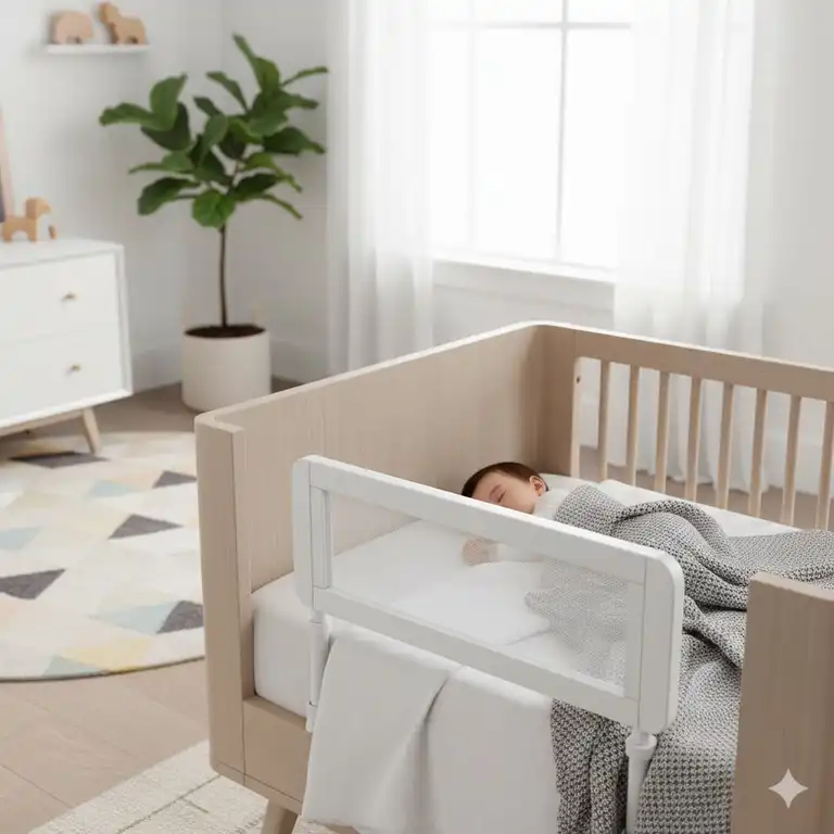 Bettgitter baby weiß modern für sicheres Schlafen im Kinderbett.