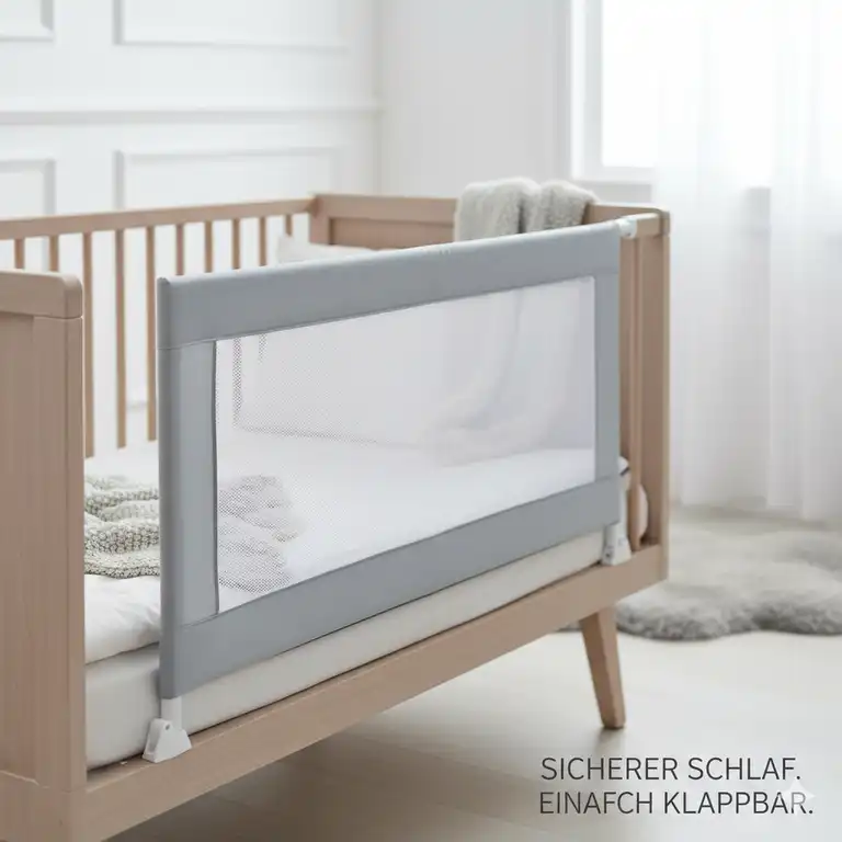 Hochwertiges bettgitter babybett klappbar in Grau, idealer Rausfallschutz für sicheren Schlaf.