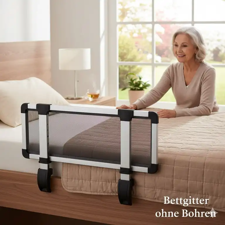 Bettgitter für Seniorenbett ohne Bohren – Zuverlässige Einstiegshilfe und Absturzsicherung für mehr Sicherheit.