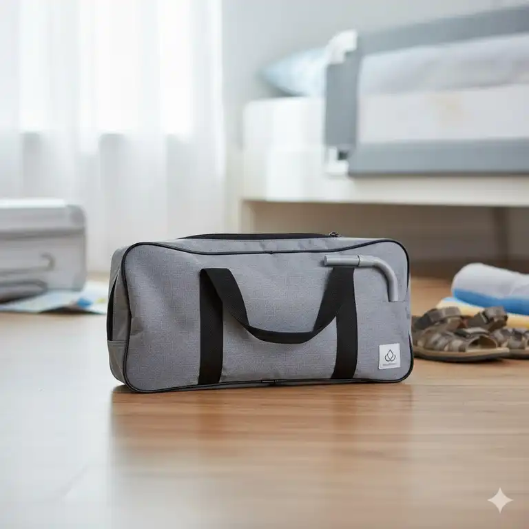 Bettgitter Reisebett leicht und faltbar in Tragetasche für einfachen Transport.