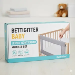 Detailansicht des bettgitter baby leicht montierbar mit stabilem Klappmechanismus.