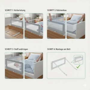 Anleitung: So montieren Sie das Bettgitter Baby seitlich klappbar schnell und sicher.