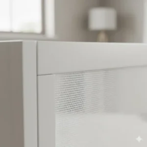 Detailaufnahme vom bettgitter baby weiß modern (z.B. Material oder Befestigung).