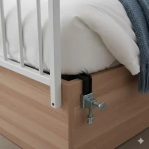 Detaillierte Ansicht der Befestigung: bettgitter seniorenbett hoch und fest installiert.