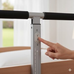 Detailansicht der einfachen Höhenanpassung eines Bettgitter Seniorenbett verstellbar für verschiedene Matratzen.