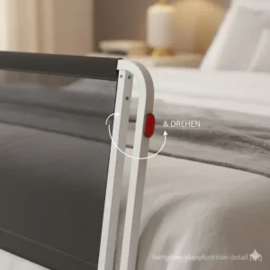 Detailansicht des Klappmechanismus, der das Bettgitter Erwachsene klappbar und sicher macht.