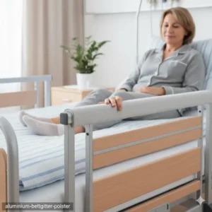 Komfortables bettgitter für krankenbett aus Aluminium mit Polsterung.