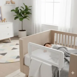 Das bettgitter baby weiß modern im harmonischen Kinderzimmer-Design.