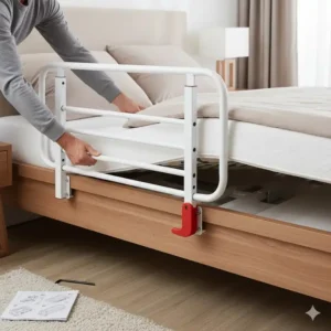 Detailansicht der einfachen Montage des Bettgitter erwachsene metall unter der Matratze.