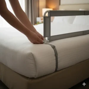 Montage des Bettgitter Reisebett leicht an einem Boxspringbett.