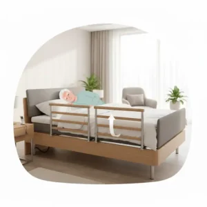 Erhöhtes Bettgitter Seniorenbett elektrisch zur Sturzprävention.