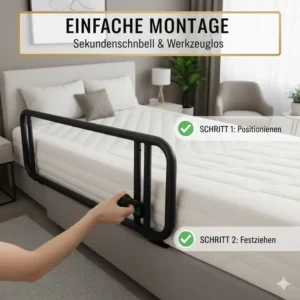 Einfache und schnelle Montage: So befestigt man das Bettgitter Seniorenbett Test Produkt.