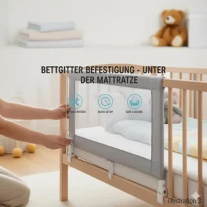 Erster Montageschritt: Das bettgitter baby leicht montierbar unter die Matratze schieben.