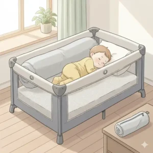 Aufblasbares Bettgitter Baby Reisebett Sicherheit als kompakte Reiselösung.
