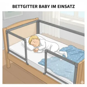Ein ruhiges, schlafendes Kind, geschützt durch das Bettgitter Baby seitlich klappbar.
