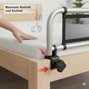 Detail der sicheren Klemmbefestigung des Bettgitter für Seniorenbett ohne Bohren für maximale Rutschfestigkeit.