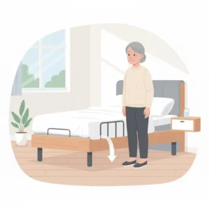 Benutzer steigt leicht aus dem Bettgitter Seniorenbett elektrisch aus.