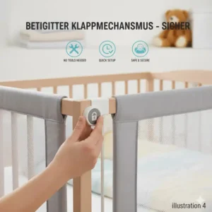 Das hochgeklappte bettgitter baby leicht montierbar bietet optimalen Schutz.