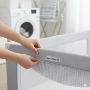 Kompaktes Bettgitter Baby Stoff abnehmbar zusammengefaltet für einfaches Reisen und Transport.
