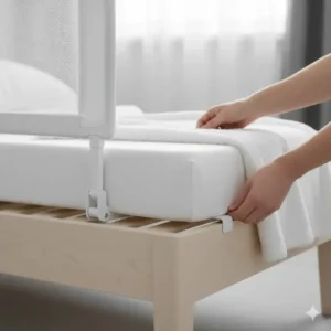 Einfache Montage des bettgitter baby weiß modern am Bettrahmen.