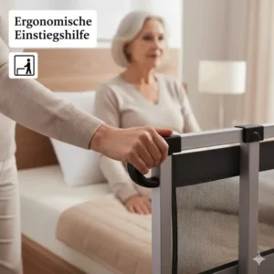 Ergonomischer, rutschfester Haltegriff am Bettgitter für Seniorenbett ohne Bohren als Aufstehhilfe.