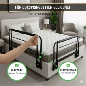 Das passende Bettgitter Seniorenbett Test Modell für hohe Boxspringbetten.