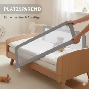 Faltbares oder absenkbares Bettgitter Baby ohne Bohren, erleichtert das Hineinlegen und Herausnehmen.