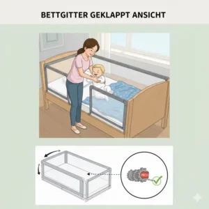 Vollständig heruntergeklapptes Bettgitter Baby seitlich klappbar ermöglicht einfachen Zugang.