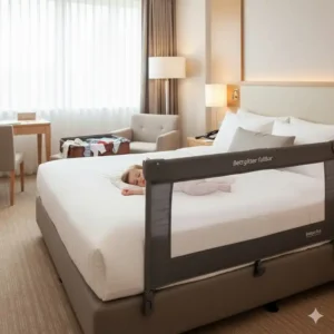 Das bettgitter reisebett faltbar kann auch am normalen Bett oder Boxspringbett im Hotel genutzt werden.