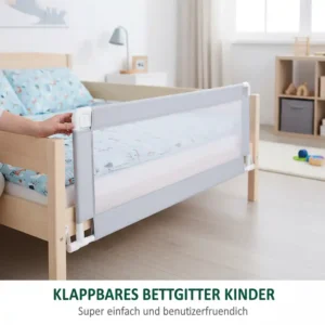 Das praktische Design eines klappbaren Bettgitters für Kinder, das in vielen Bewertungen als benutzerfreundlich hervorgehoben wird.