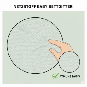 Detailaufnahme des atmungsaktiven Netzmaterials am Bettgitter Baby seitlich klappbar.