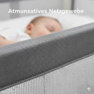 Atmungsaktives Netzgewebe des bettgitter reisebett faltbar für optimale Luftzirkulation.