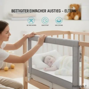 Kind spielt sicher im Bett hinter dem bettgitter baby leicht montierbar.