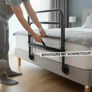 Detailansicht: Sichere und bettgitter erwachsene stabil mit fester Verankerung am Lattenrost durch Sicherheitsgurt