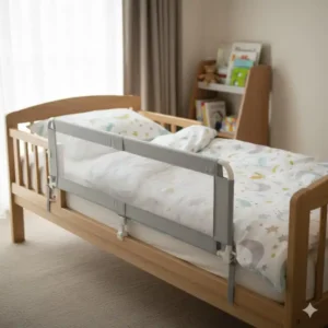 Bettgitter Reisebett leicht als Rausfallschutz, stabil an einem Standard-Kinderbett montiert.